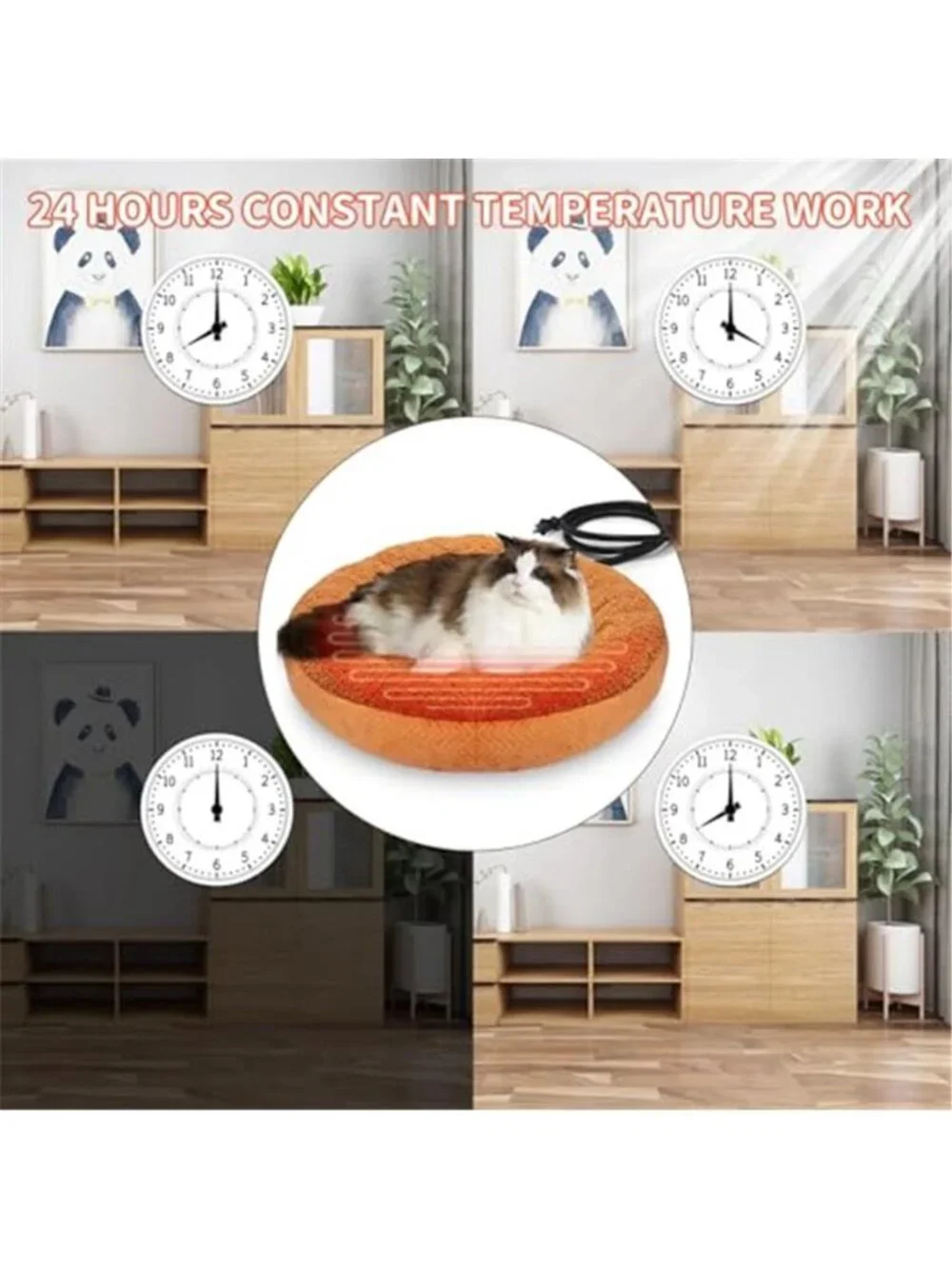 Heated Cat Bed Pet Heating Pad Self Warming Round Cat Dog Bed Small Pets